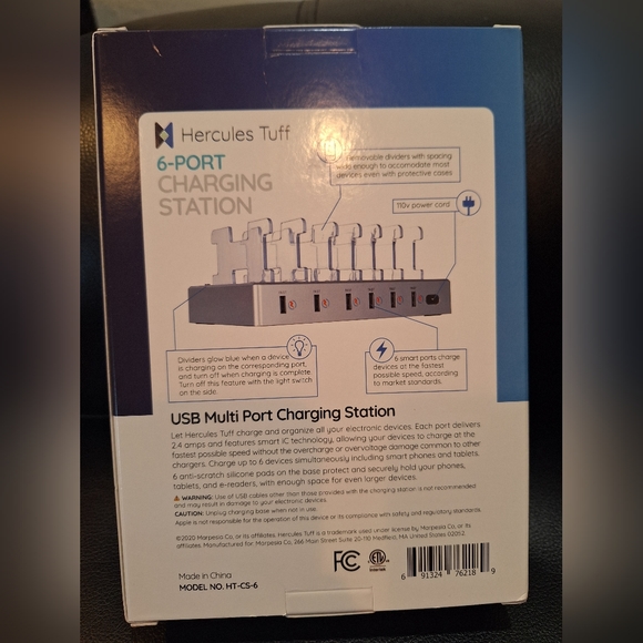 Hercules Tuff 6 Port Charging Station Apple Cable, Type C USB & Micro USB NEW - Picture 3 of 3